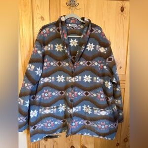 Alfred Dunner Multicolor Southwestern Fleece Jacket  Blue & Coral Size 3XL